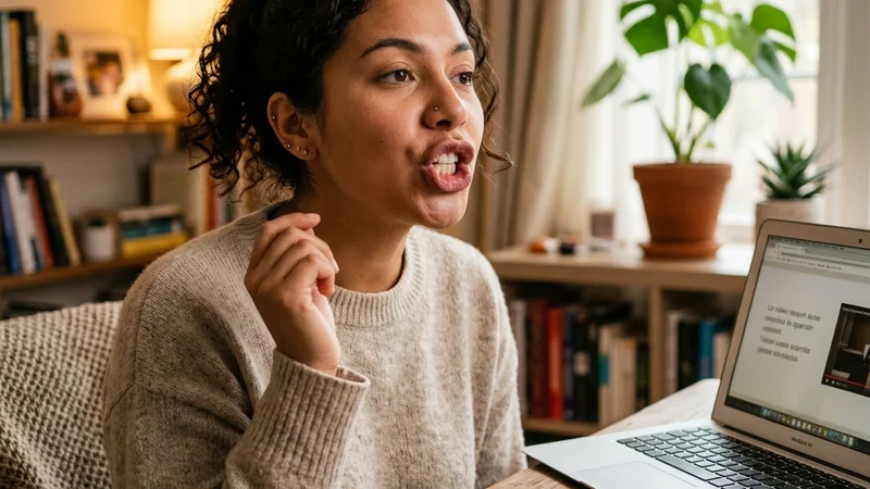 Aluno brasileiro treinando pronúncia em espanhol em aula online