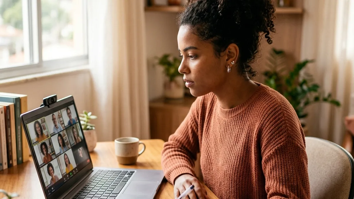 Aluno brasileiro em aula online tentando pensar em espanhol sem traduzir do português